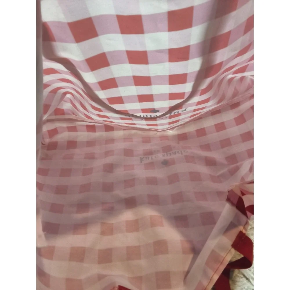 48.Kate Spade New York Gingham Tote Bag Red Pink Check Canvas Shopper Handbag